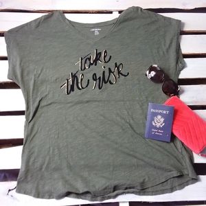 Lane Bryant T-shirt V-neck Graph Tee Olive Green